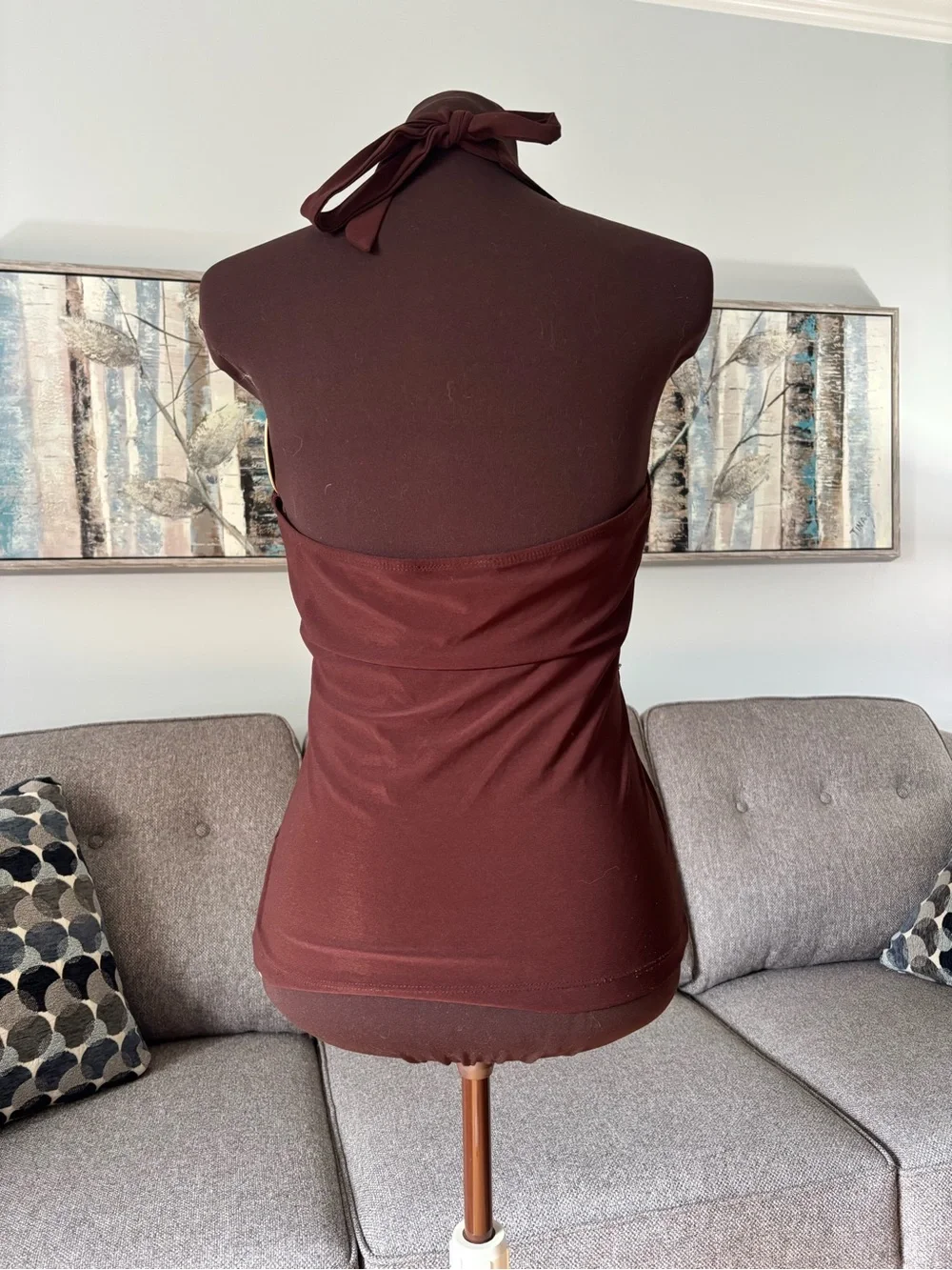 Vintage Brown Halter Tank Top with Gold Embellishment - Picture 3 of 6